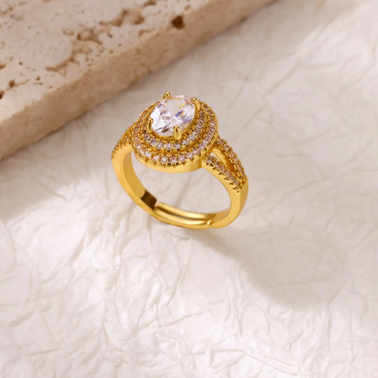 Luckacco Luxury Gold Plated Stainless Steel Geometry Rings For Women Men Open Adjustable Charm Finger Ring Wedding Party Fashion Jewelry