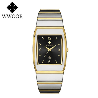 Luckacco Relogio Masculino WWOOR New Man's Square Watch For Men with Automatic Date Luxury Stainless Steel Gold Mens Quartz Wrist Watches