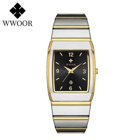 Luckacco Relogio Masculino WWOOR New Man's Square Watch For Men with Automatic Date Luxury Stainless Steel Gold Mens Quartz Wrist Watches