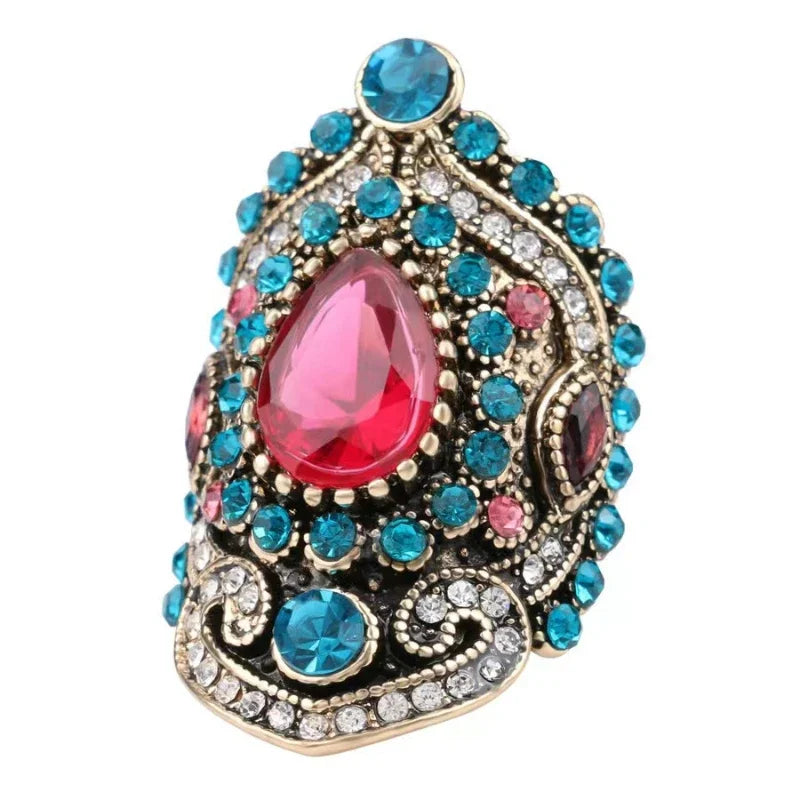 luckacco hot sale fashion elegant pink crystal blue zircon ring ideal for women daily, party, and gift accessories