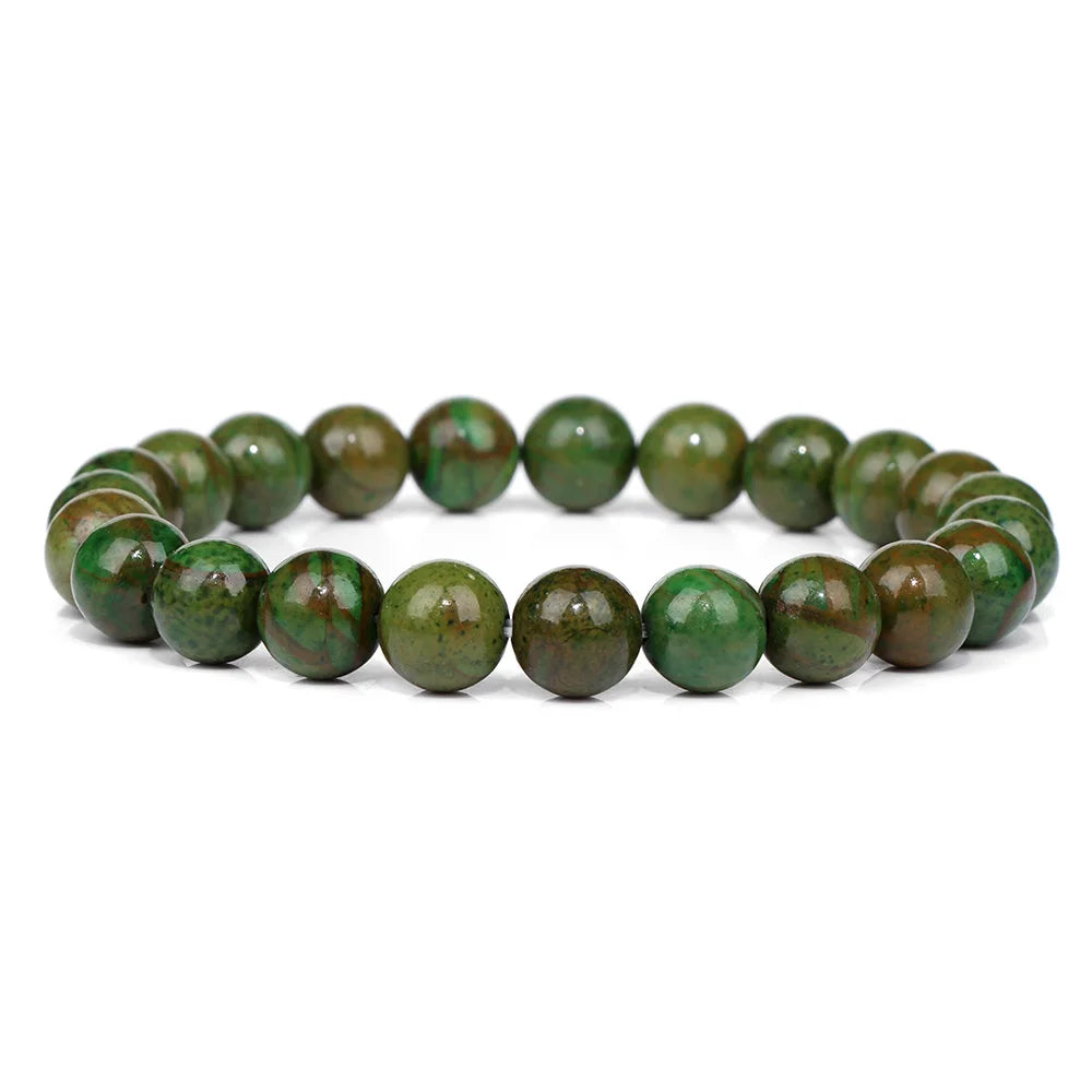 luckacco handmade natural stone african stone beads bracelet men yoga mala jewelry green moss agates beaded bracelet for women men