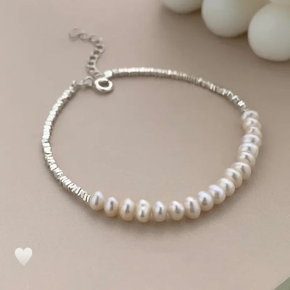 Luckacco Fashion 925 Sterling Silver Pearl Bracelets for Women Girls Luxury Double Layer Pearl Silver Chain Bracelets Party Jewelry Gifts
