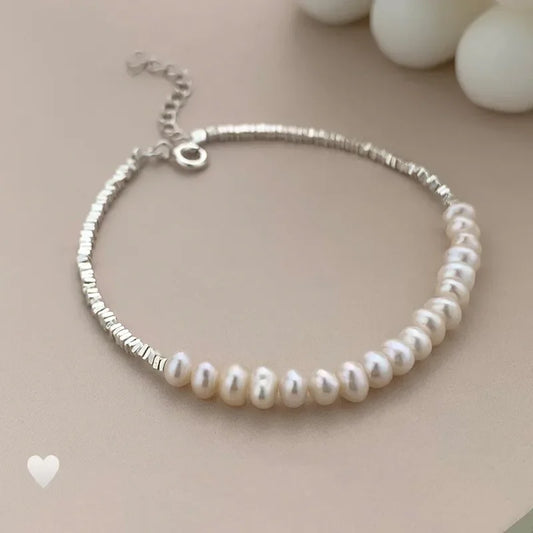 Luckacco Fashion 925 Sterling Silver Pearl Bracelets for Women Girls Luxury Double Layer Pearl Silver Chain Bracelets Party Jewelry Gifts