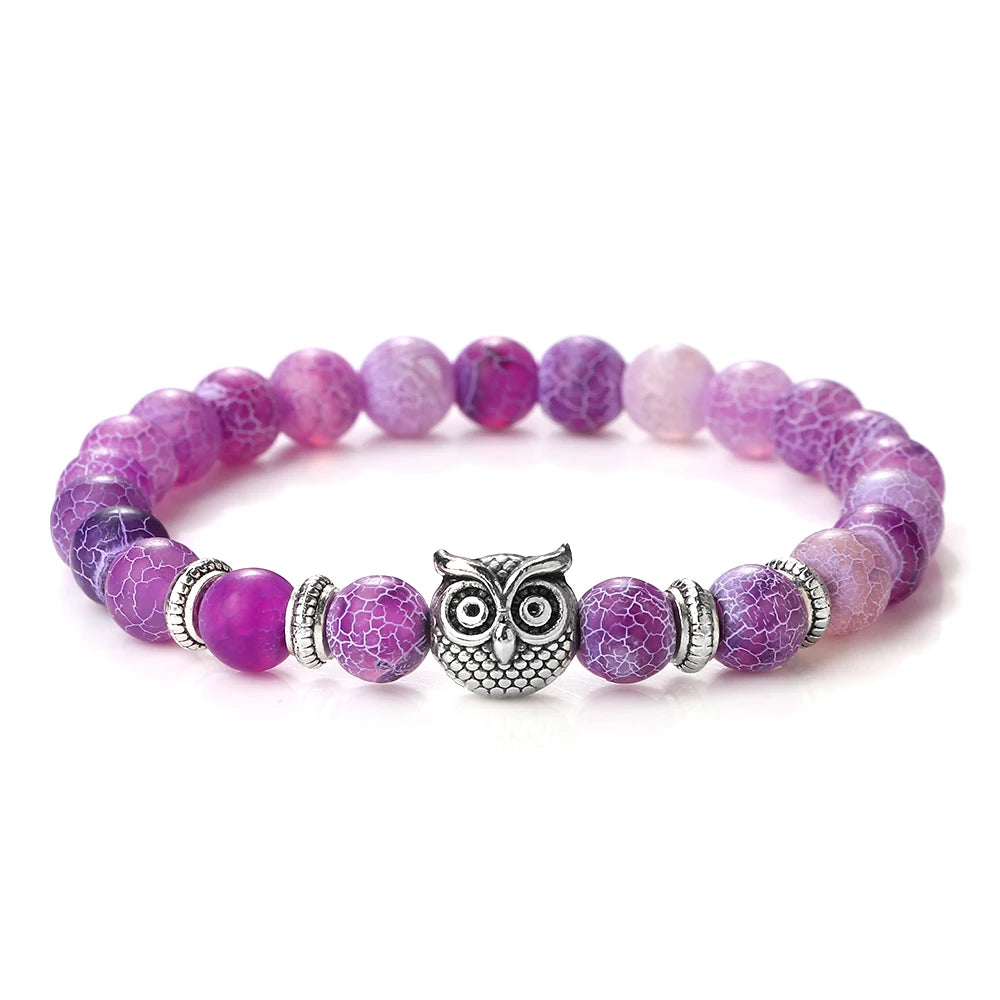 luckacco vintage owl charm bracelets & bangles for men women natural lava stone malachite beads couple bracelets friendship jewelry gifts