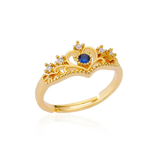 Luckacco Blue Zircon Crown Rings For Women Stainless Steel Adjustable Crown Ring 2023 Trend Design Female Wedding Jewerly