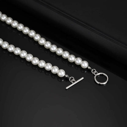 Luckacco 8mm Pearl Necklace for Men Women,White Imitation Pearl Beaded Collar,Casual Jewelry Gift