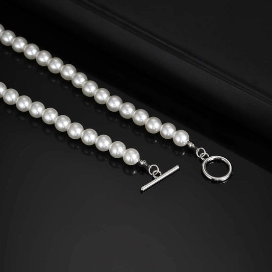 Luckacco 8mm Pearl Necklace for Men Women,White Imitation Pearl Beaded Collar,Casual Jewelry Gift