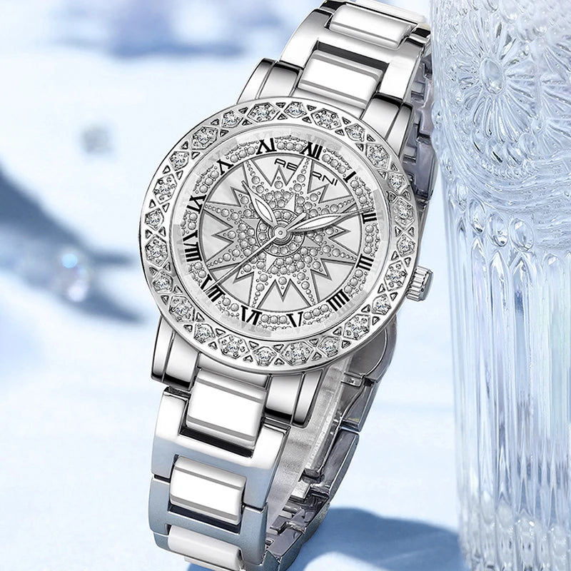 luckacco rotation dial high quality women watches silver 2025 new arrival top brand luxury ladies wrist watches for female clock with box