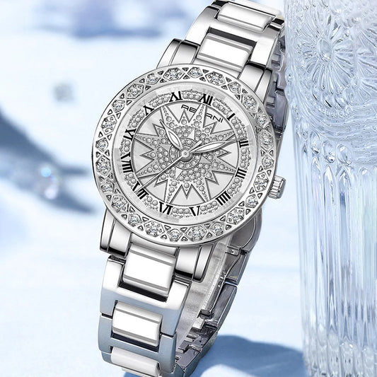 Luckacco Rotation Dial High Quality Women Watches Silver 2025 New Arrival Top Brand Luxury Ladies Wrist Watches For Female Clock With Box