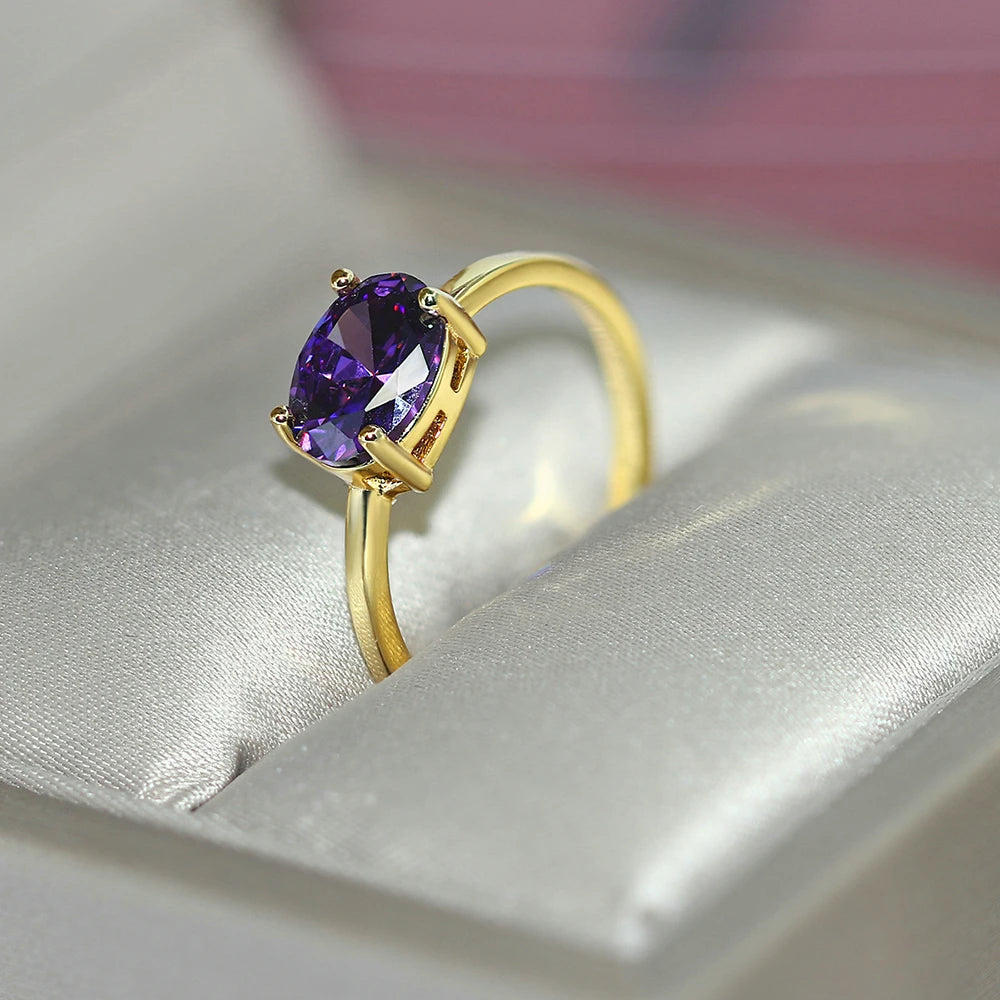 luckacco wedding dating ring for women simple solitaire ring with oval candy stone zircon gold color engagement gift fashion jewelry r865