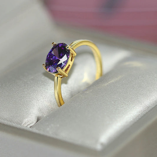 Luckacco Wedding Dating Ring For Women Simple Solitaire Ring With Oval Candy Stone Zircon Gold Color Engagement Gift Fashion Jewelry R865