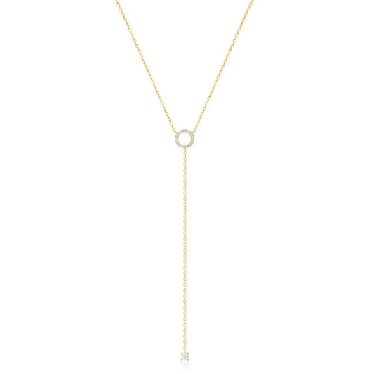 Luckacco S925 Sterling Silver Double-Deck Circle Zircon Pendant Long O-Chain Choker Necklace 2024 Spring Women Wedding Fine Jewelry