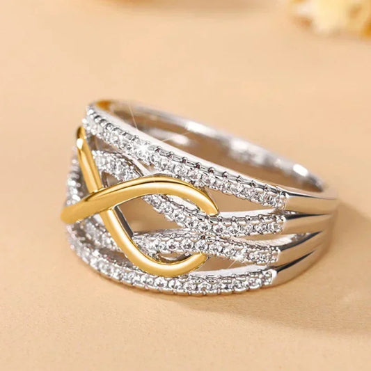 Luckacco Fashion Infinite Love Rings for Women Full Bling Iced Out Cubic Zirconia Wedding Engagement Rings Trendy Luxury Jewelry Anillos