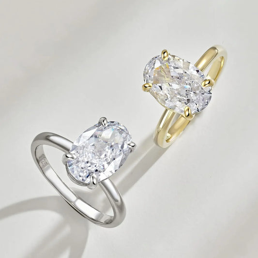 Luckacco Luxury Oval Cut Cubic Zirconia Rings for Women Simple Classic Design Wedding Engagement Promise Accessories Eternity Jewelry