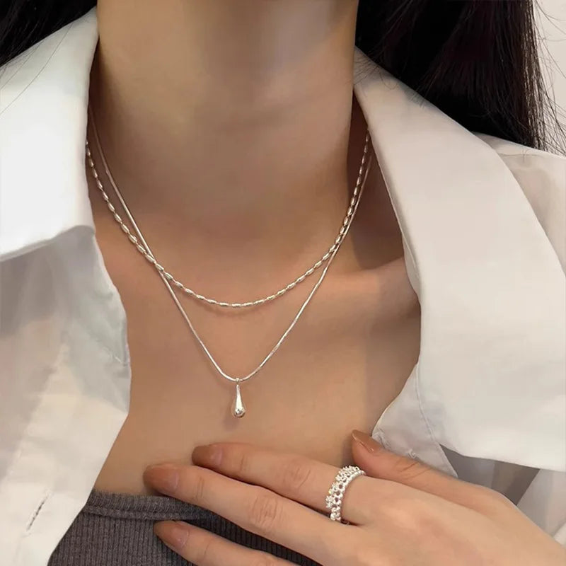 luckacco new trendy fashion 925 silver pearl simple elegant thin chain pendant necklace for women girl jewelry dropship