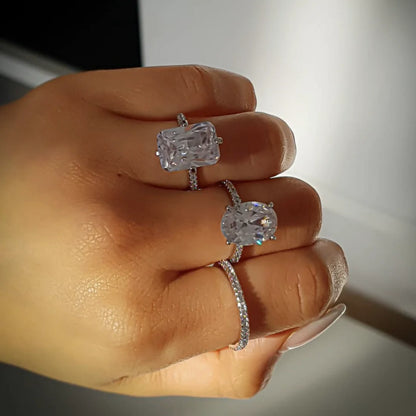 Luckacco Luxury 925 Sterling SILVER Oval Square Simulated Diamond Rings Finger For Cocktail ENGAGEMENT WEDDING Women JEWELRY