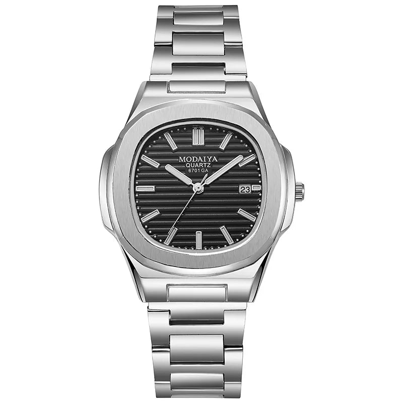 luckacco 2024 luxury fashion casual men watches big dial silver stainless steel calendar quartz wristwatch classic top brand male clock