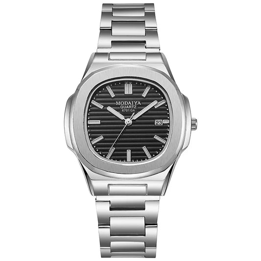 Luckacco 2024 Luxury Fashion Casual Men Watches Big Dial Silver Stainless Steel Calendar Quartz Wristwatch Classic Top Brand Male Clock