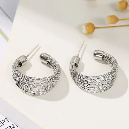 Luckacco Minimalist Silver Color Multilayer Lines Rings For Women Modern Fashion Female Finger-rings Versatile Jewelry Bulk