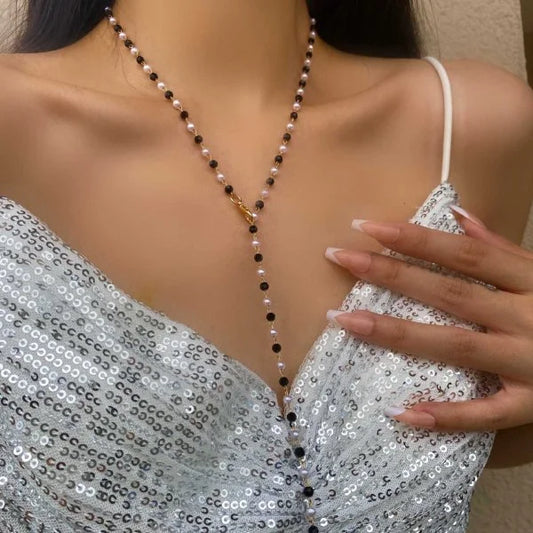 Luckacco Trendy Gold Silver Color Glass Long Y-Shaped Necklace Metal Collarbone Chain Summer Holiday Party Bohemian Body Jewelry Gifts