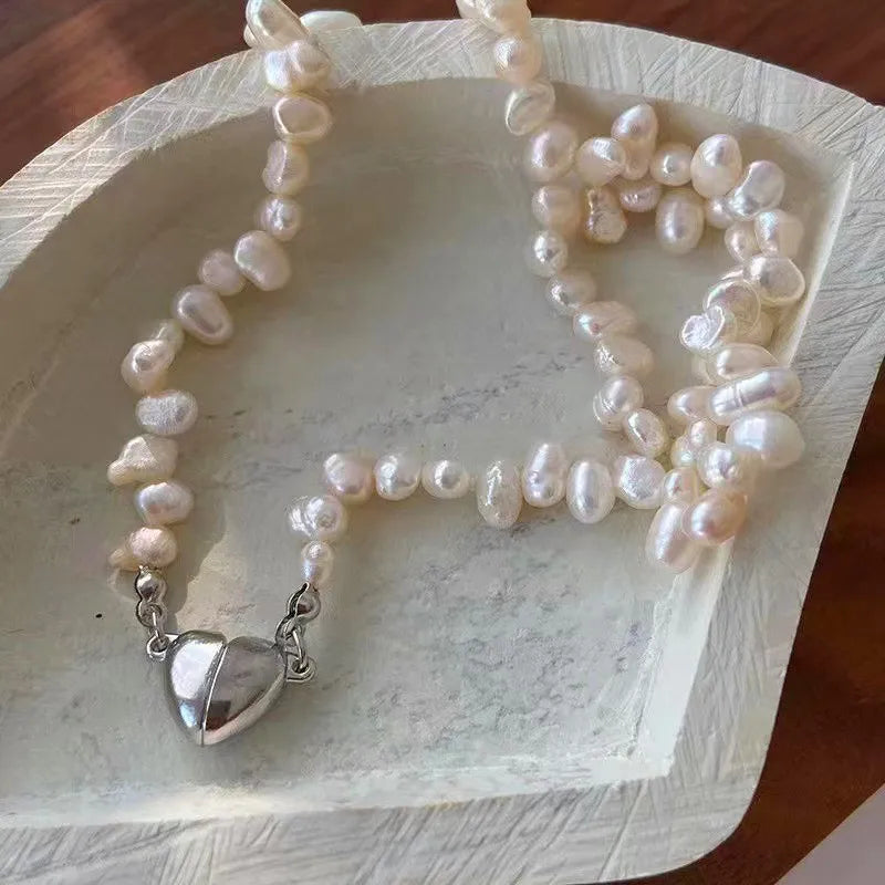 luckacco korean fashion pearl chain choker necklace for women girls 2022 trend jewelry heart pendant necklace bridal engagement