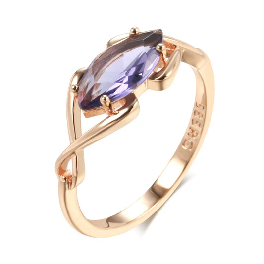 Luckacco Kinel Sparkling Rhombus Purple Natural Zircon Rings for Women Luxury Unusual 585 Rose Gold Color Party Daily Jewelry 2023 New