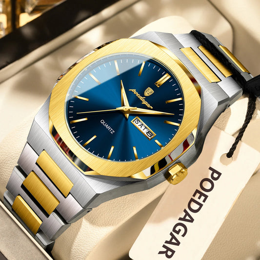 Luckacco POEDAGAR Fashion Brand Male Watch Waterproof Luminous Stainless Steel Watches For Men Date Week Casual Quartz Men's Clock Reloj