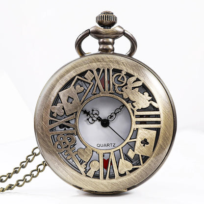 Luckacco New Bronze Quartz Pocket Watch Retro Alice Theme Pocket Fob Watch Pendant Necklace Pocket Watch Men Womens Gift