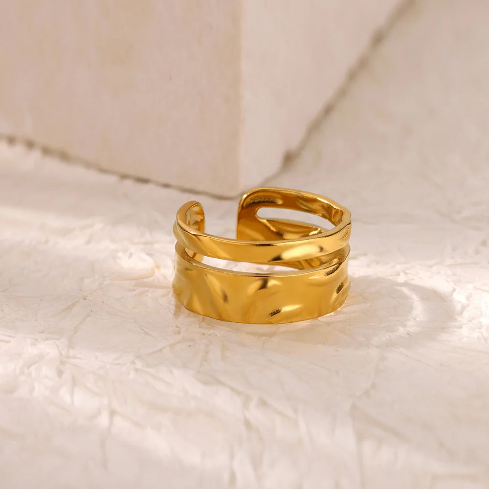 luckacco double heart rings for women gold color stainless steel open adjustable ring female fashion party wedding aesthetic jewelry gift