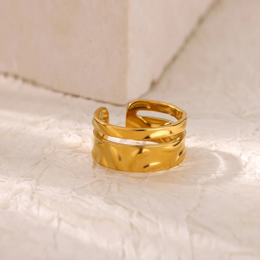 Luckacco Double Heart Rings For Women Gold Color Stainless Steel Open Adjustable Ring Female Fashion Party Wedding Aesthetic Jewelry Gift