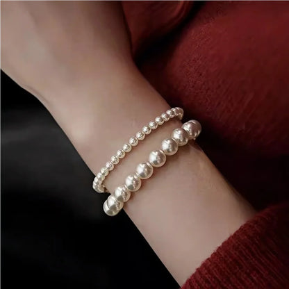 Luckacco Fashion Multi-layer Pearl Bracelet For Women French Vintage White Acrylic Bead Bulb Bracelet Trendy Party Jewelry Accessories