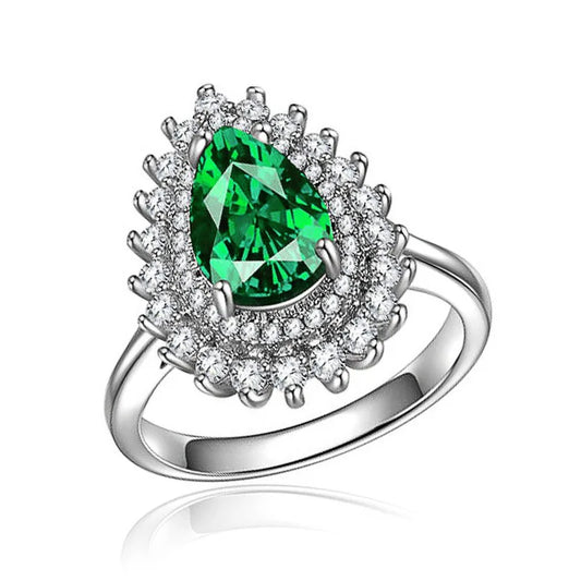 Luckacco Luxury Women's Finger Rings for Party Bright Green Water-drop Crystal Noble Lady Vintage Style Accessories Gorgeous Gift