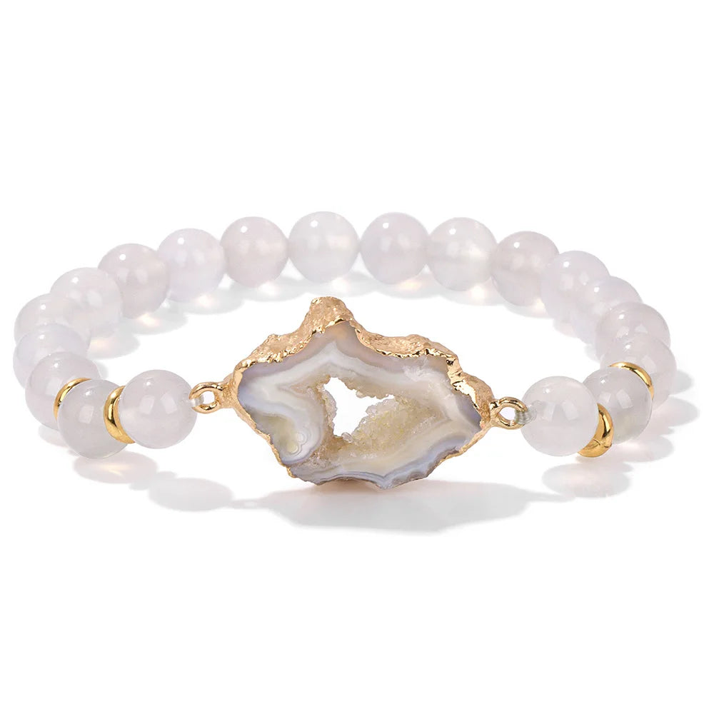 luckacco irregular druzy geode agates bracelet blue striped agat beads bracelets for women men hollow mineral stone charm bangle jewelry