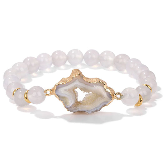 Luckacco Irregular Druzy Geode Agates Bracelet Blue Striped Agat Beads Bracelets For Women Men Hollow Mineral Stone Charm Bangle Jewelry