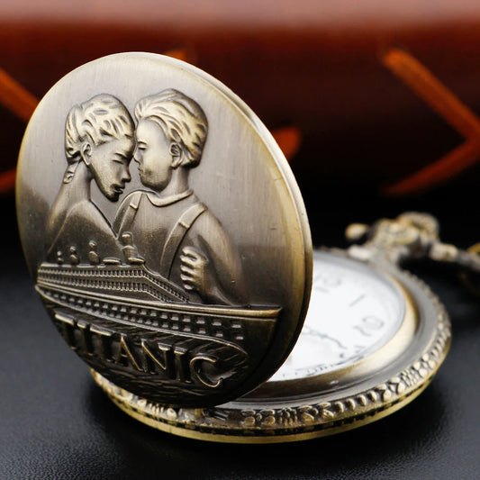 Luckacco Bronze Classic Titanic Couple Love Couple Versatile Quartz Pocket Watch Retro Fashion Necklace Pendant Student Festival Gift