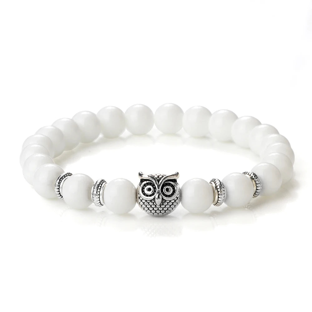 luckacco vintage owl charm bracelets & bangles for men women natural lava stone malachite beads couple bracelets friendship jewelry gifts