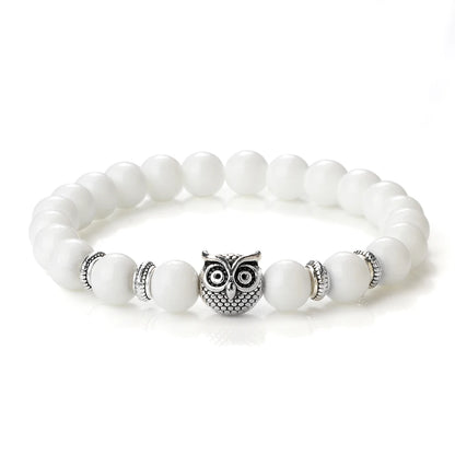 Luckacco Vintage Owl Charm Bracelets & Bangles For Men Women Natural Lava Stone Malachite Beads Couple Bracelets Friendship Jewelry Gifts