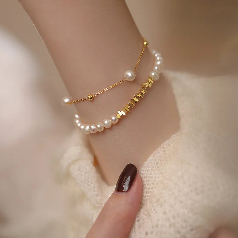 luckacco 100% natural freshwater pearl 14k gold filled female charm bracelet  jewelry for women gifts no fade