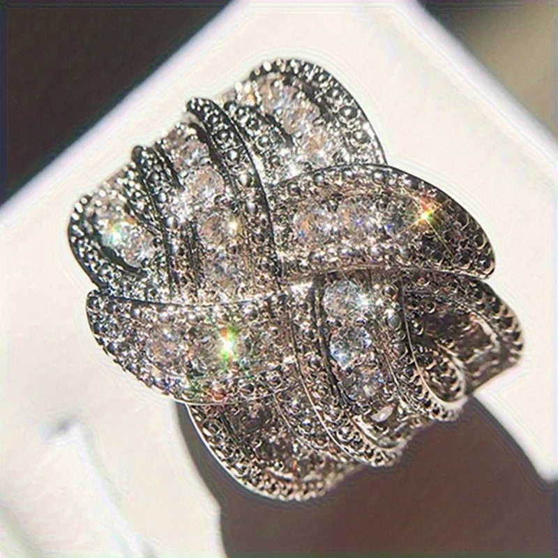 luckacco new fashion multi-layered cross finger ring with dazzling zircon daily wear statement rings for women party jewelry gifts