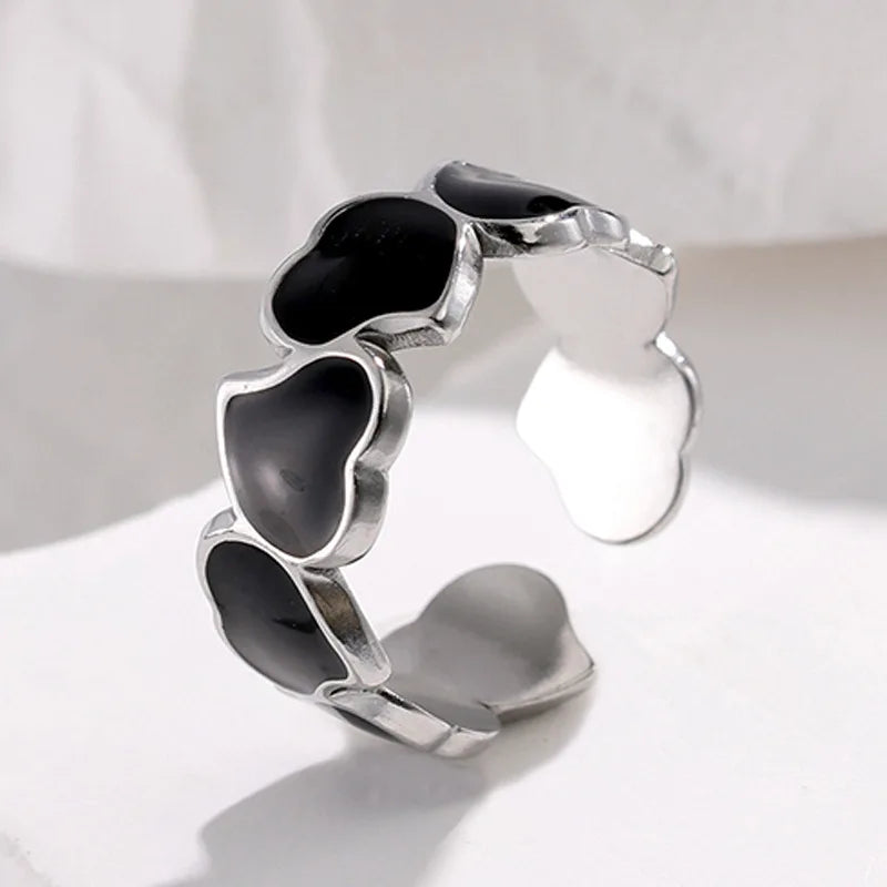 luckacco retro gold color double oil drip open rings for women luxury irregular adjustable finger ring 2025 new trendy wedding jewelry