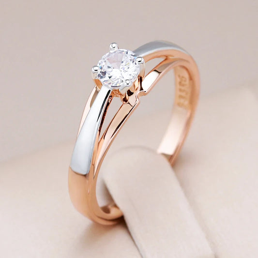 Luckacco Kinel Hot Bride Wedding Rings Luxury 585 Rose Gold Silver Color Mix Natural Zircon Setting Slim Design Daily Jewelry For Women