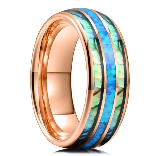 Luckacco Fashion 8mm Silver Color Stainless Steel Rings for Men Double Groove Meteorite Inlay Dome Men Finger Ring Wedding Band Jewelry