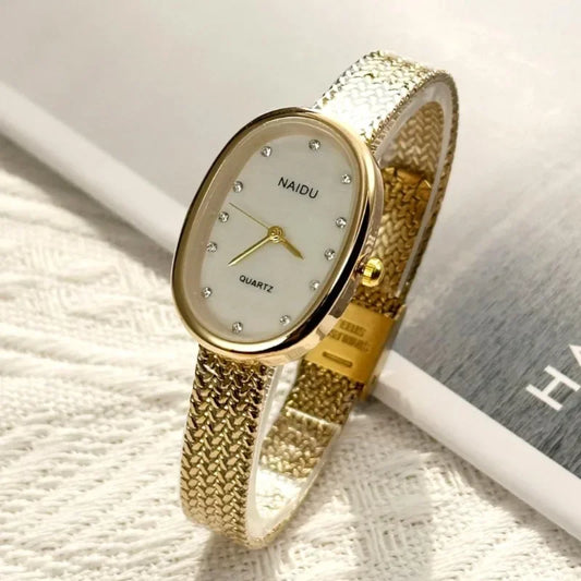 Luckacco Luxury Oval Dial Rhinestone Watch New Brand Quartz Watch for Women Adjustable Stainless Steel Strap Wristwatches  Gift