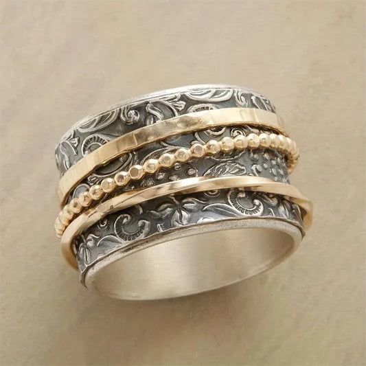 Luckacco Bohemia Vintage Geometric Line Ring Wide Surface Gold Color Finger Rings for Women Fashion Custom Jewelry