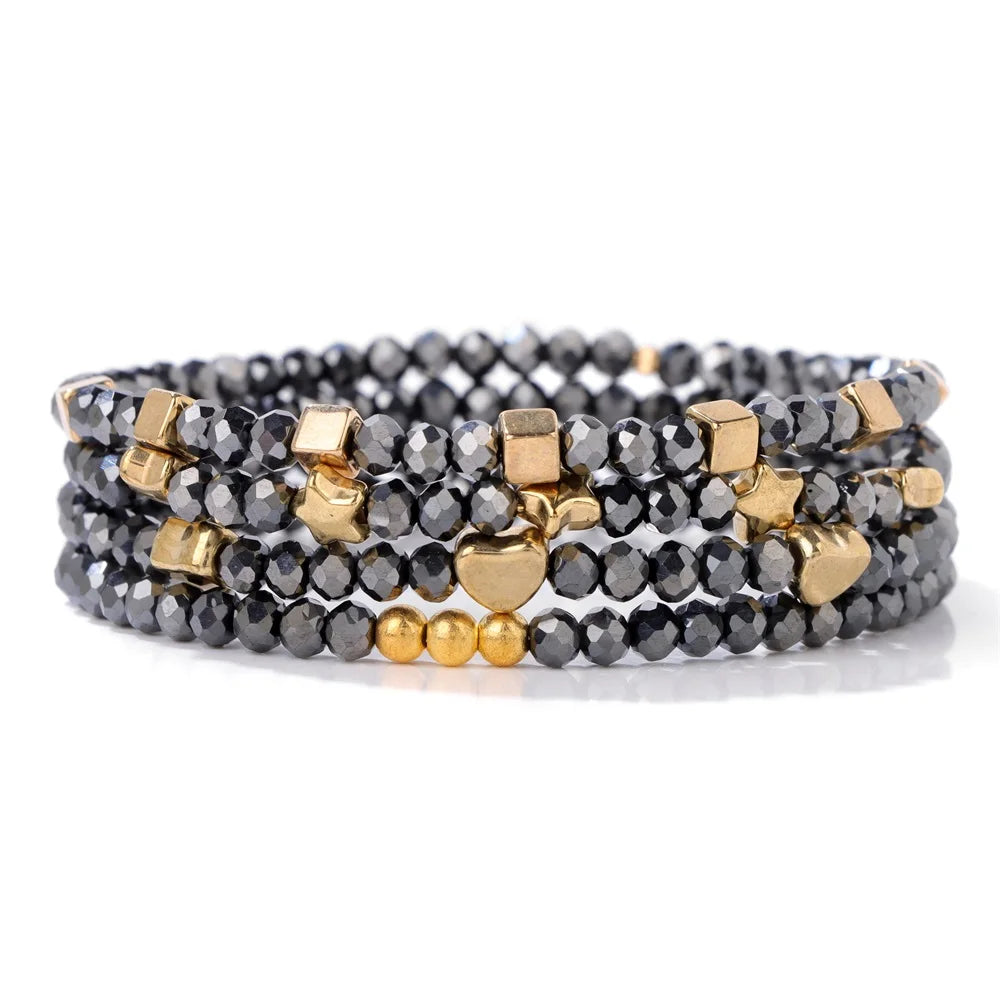 luckacco 4pcs/set shinning crystal beads elastic bracelet bohemian faceted colorful crystal glass beaded bracelet bangles set for women