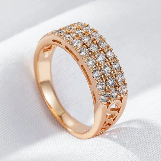 Luckacco Wbmqda Sparkling Full Zircon Ring For Women 585 Rose Gold Color Romantic Wedding Engagement Accessories Best Jewelry Gift
