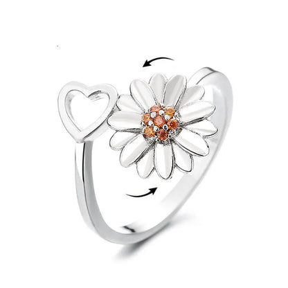 Luckacco Fashion Fidget Spinner Ring Anxiety for Women Multiple Crystal Sunflower Finger Rings Rotate Anti Stress Jewelry Wedding Gift