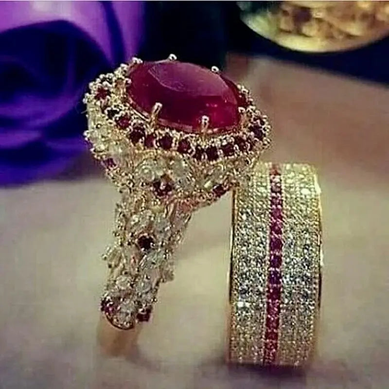 luckacco fashion luxury princess ring set cubic zircon bridal marriage elegant rings for women couple wedding jewelry accessories