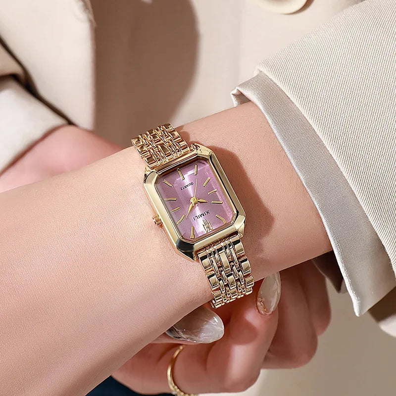 luckacco 2025 hot brand stainless steel strap watch women luxury gift quartz wristwatch student fashion simple square quartz watches