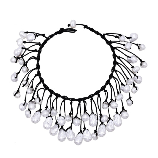 Luckacco Luxury Weave Imitation Pearl Baroque Necklace For Women Fashionable Long Chain Dress Jewelry Female Elegant Accessory Gift
